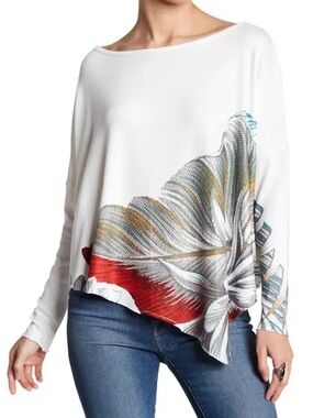 Printed Asymmetrical Hem Dolman Sweater